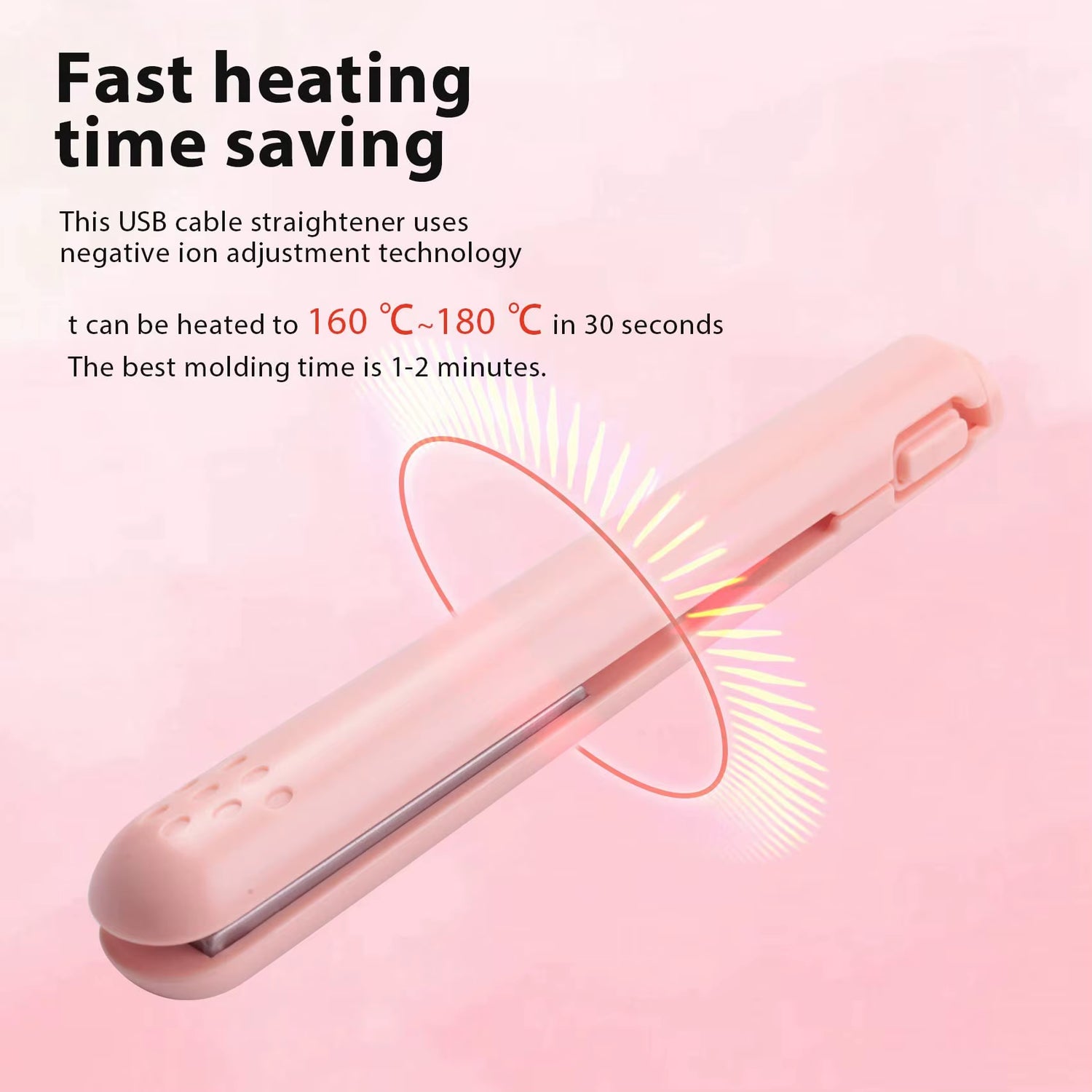 USB Mini Hair Straightener Brush Cordless,Portable Bangs Iron Straight Curling Dual-Use Short Hair for Dormitory Student Travel