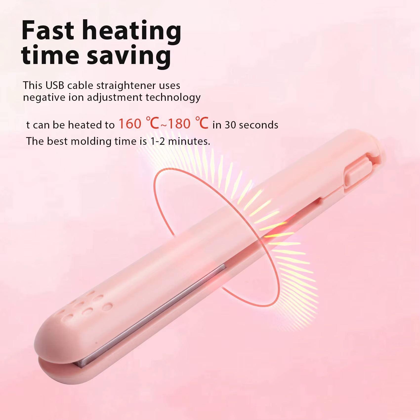 USB Mini Hair Straightener Brush Cordless,Portable Bangs Iron Straight Curling Dual-Use Short Hair for Dormitory Student Travel