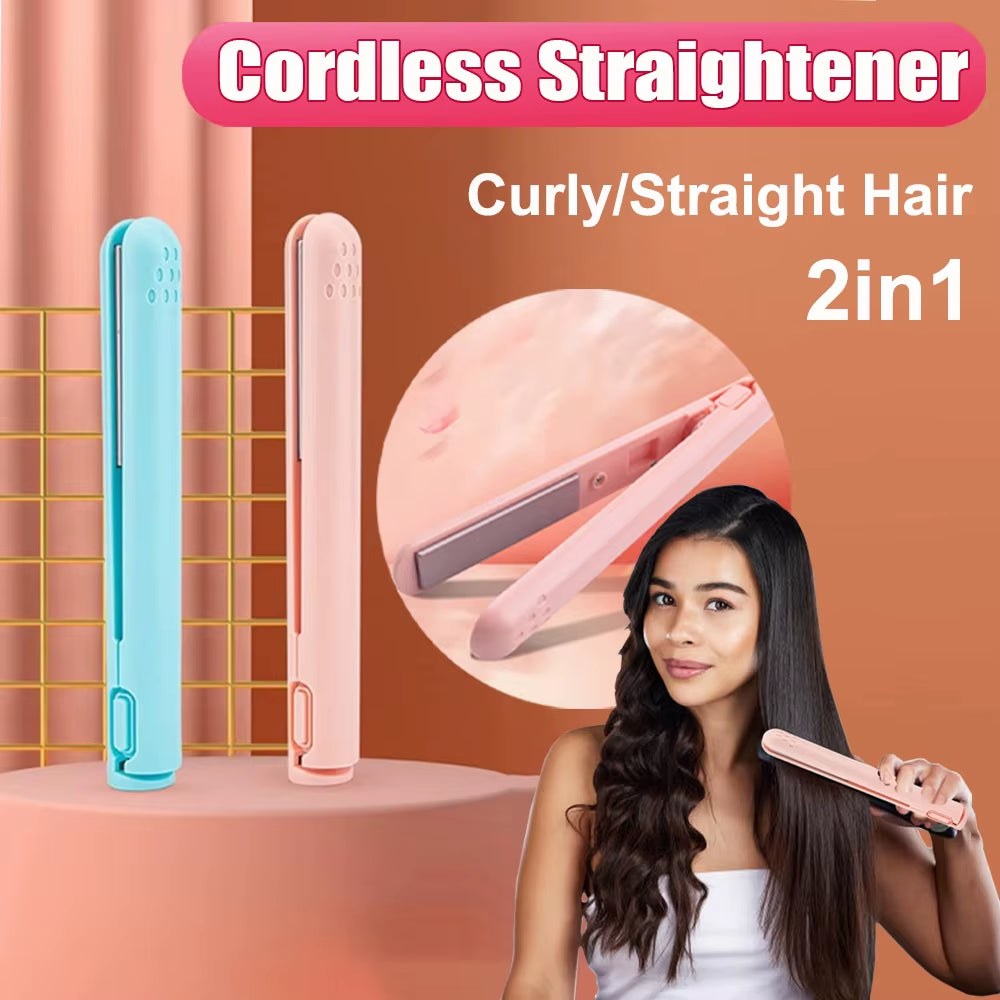 USB Mini Hair Straightener Brush Cordless,Portable Bangs Iron Straight Curling Dual-Use Short Hair for Dormitory Student Travel
