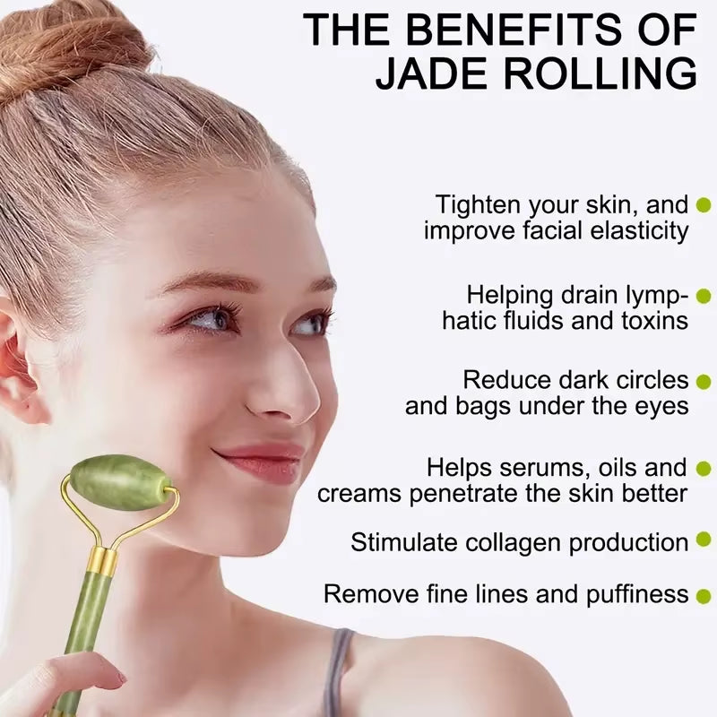 4Pcs Jade Roller & Gua Sha, Facial Roller Massager with Gua Sha Scraping Tool, Jade Stone Massager for Face and Neck - M'S