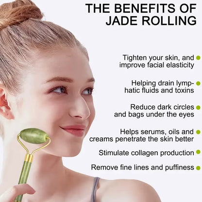 4Pcs Jade Roller & Gua Sha, Facial Roller Massager with Gua Sha Scraping Tool, Jade Stone Massager for Face and Neck - M'S